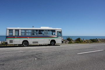 Fototapeta premium Old bus on the empty road 