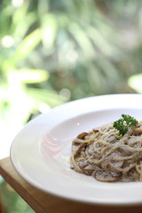 Spaghetti with Truffle Cream Sauce Italian food