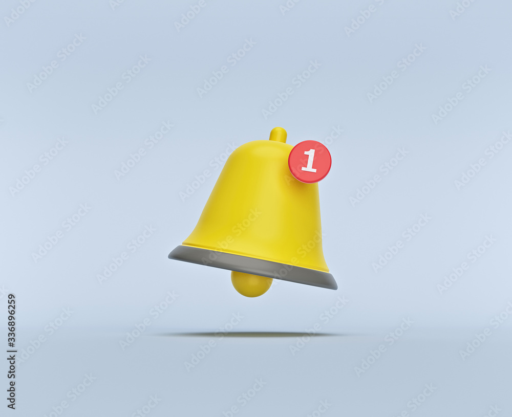 Poster simple notification bell icon isolated on pastel background. one new notification concept. social me