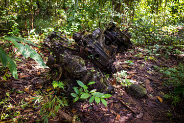 An ancient old engine found in the jungle.