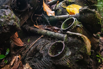 An ancient old engine found in the jungle.