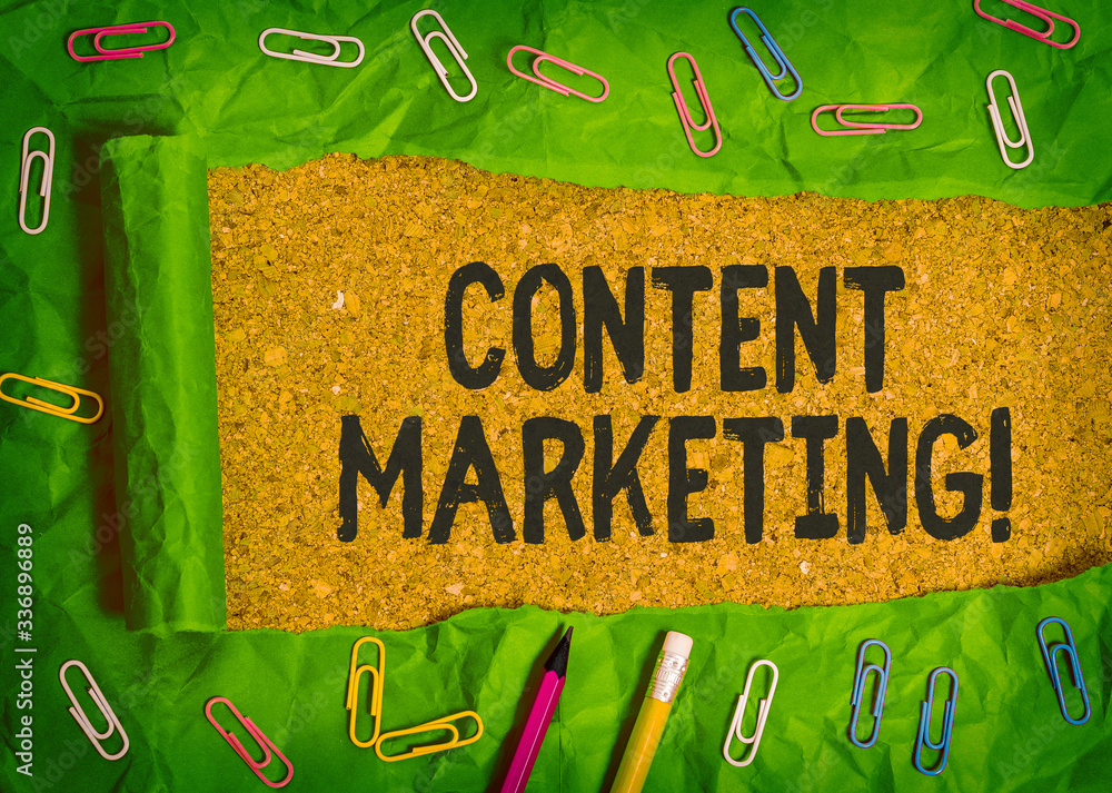 Aufkleber conceptual hand writing showing content marketing. concept meaning involves creation and sharing of 