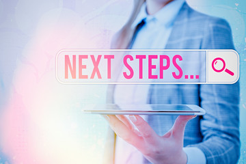 Conceptual hand writing showing Next Steps. Concept meaning something you do or plan after you have...