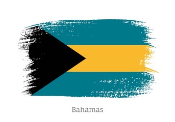 Bahamas islands official flag in shape of paintbrush stroke. Bahamian national identity symbol for patriotic design. Grunge brush blot isolated vector illustration. Bahamas country nationality sign.