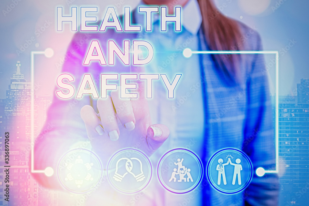 Poster writing note showing health and safety. business concept for procedures intended to prevent accident