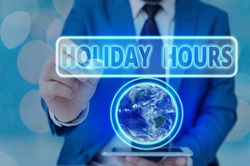 Word writing text Holiday Hours. Business photo showcasing employee receives twice their normal pay...