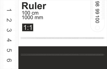 Ruler is 100 cm / 1000mm, black and white. 1: 1 scale