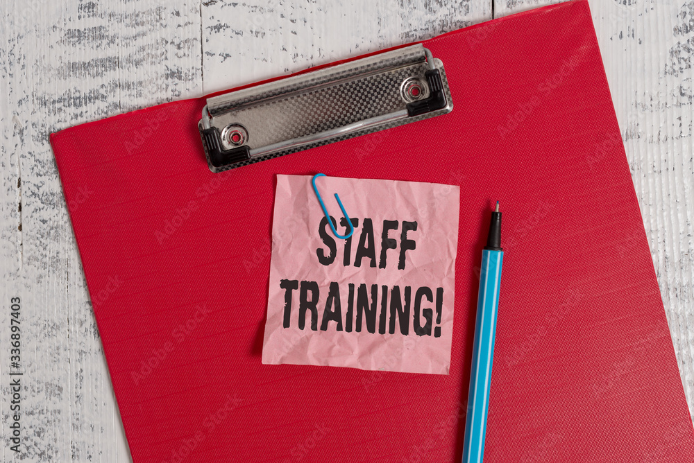 Poster conceptual hand writing showing staff training. concept meaning learn specific knowledge improve per