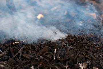 gray smoke when burning grass