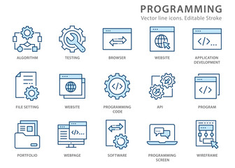 Programming line icon set. Vector illustration. Editable stroke.