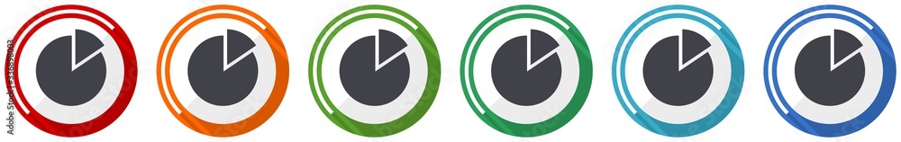 Leinwandbilder Chart icon set, flat design vector illustration in 6 colors options for webdesign and mobile applications