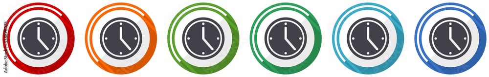 Poster time icon set, flat design vector illustration in 6 colors options for webdesign and mobile applicat