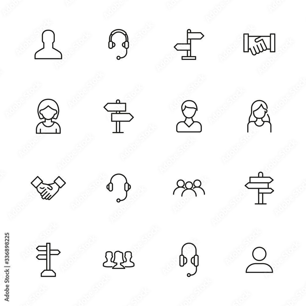 Poster vector line icons collection of support.