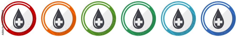 Poster blood icon set, flat design vector illustration in 6 colors options for webdesign and mobile applica