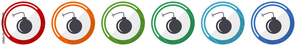 Poster Bomb icon set, flat design vector illustration in 6 colors options for webdesign and mobile applications