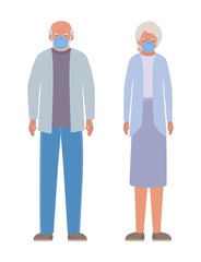 Elder woman and man with masks against Covid 19 vector design