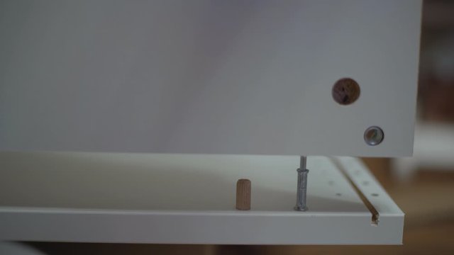 Close up Assembly of furniture at home. Table assembling