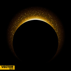 Gold glittering star dust texture round frame. Vector.