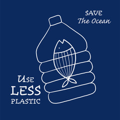 Use Less Plastic, Concept Art. Fish in the bottle