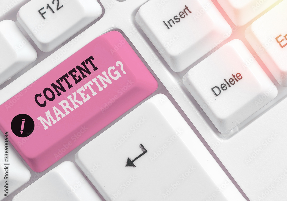 Fototapete writing note showing content marketing question. business concept for involves creation and sharing 