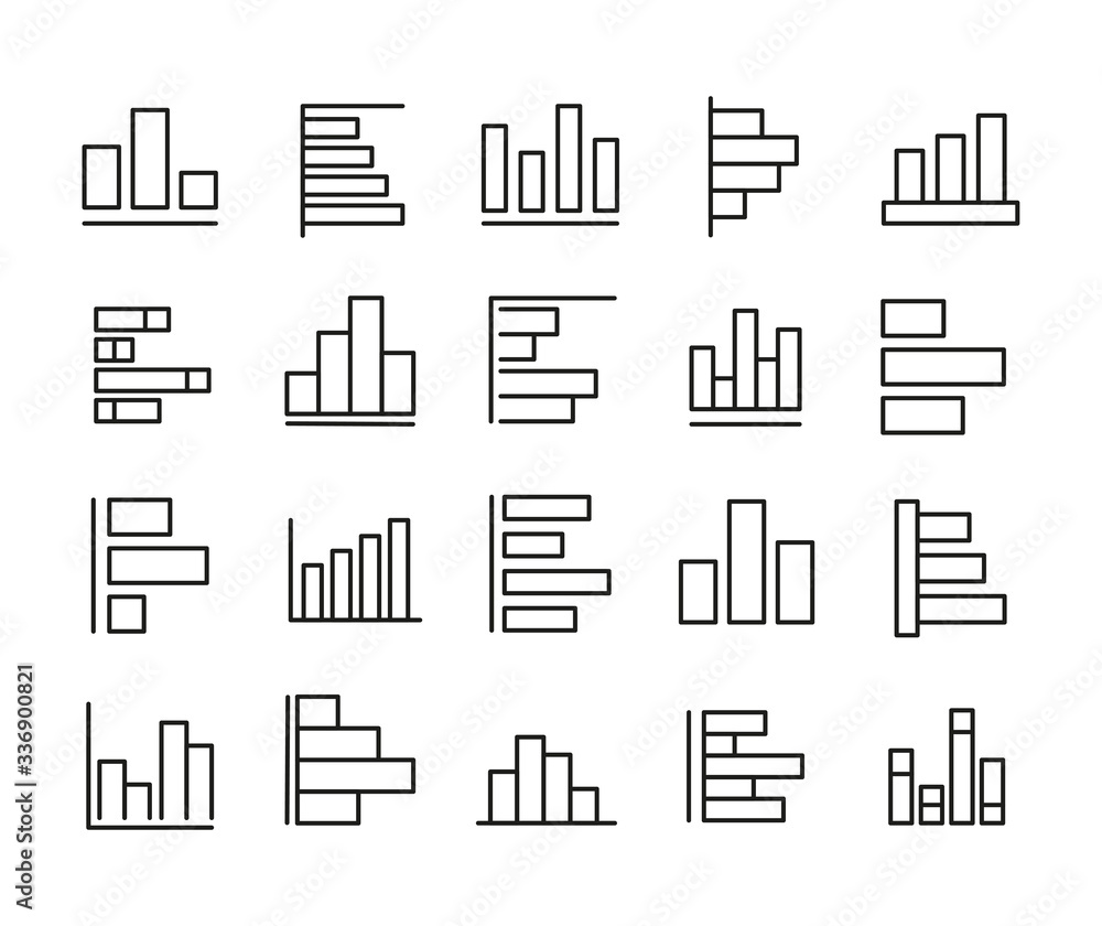 Poster vector line icons collection of bar chart.