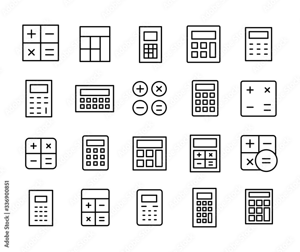 Poster vector line icons collection of calculator.