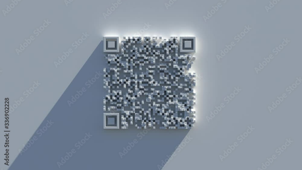 Poster 3d render of abstract qr code symbol with light effect. daylight, long shadow. center composition.