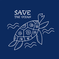 Save the Ocean, sea turtles crying for help. Sketch for your design