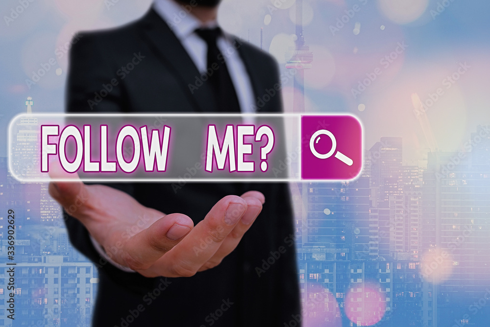 Poster conceptual hand writing showing follow me question. concept meaning go or come after demonstrating o