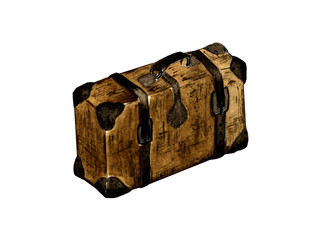watercolor illustration. hand drawing. one isolated vintage brown suitcase with straps on a white background.
