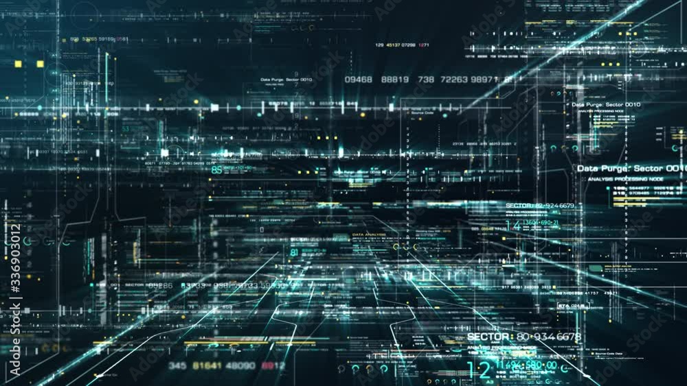 Poster Futuristic digital generated motion abstract matrix cyber environment big data analytic artificial intelligent simulation for loop digital background