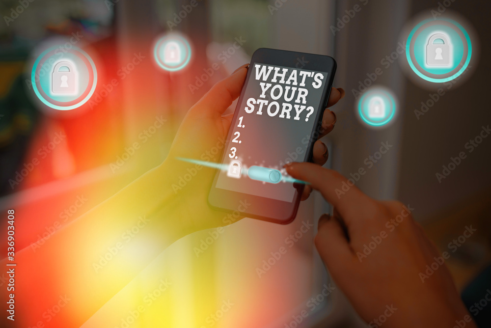 Poster writing note showing what is your story question. business concept for being asked by someone about 