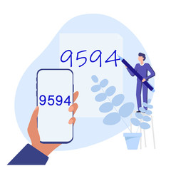 Optical character recognition with smartphone. Electronic conversion handwritten text into machine-encoded text. Vector concept illustration.