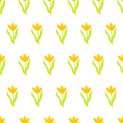 Seamless vector pattern  yellow tulips. Spring flowers. Simpli flower pattern