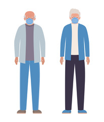 Elder men with masks against Covid 19 vector design