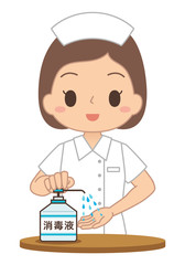 女性　手　消毒　ウイルス