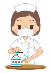 女性　手　消毒　ウイルス