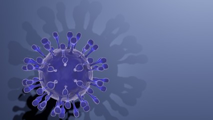 Coronavirus or COVID-19 cell under the microscope. Pandemic medical health risk concept with blue disease cell. 3d illustration.