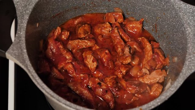 Cooking Meat soup and red sauce