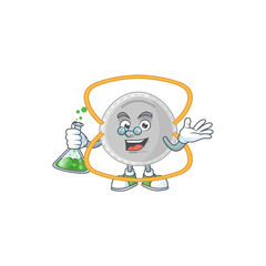 N95 mask genius Professor Cartoon character holding glass tube