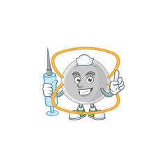 Friendly Nurse N95 mask mascot design style using syringe