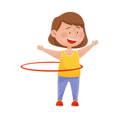 Cute Girl in Sportswear Hula Hooping Vector Illustration
