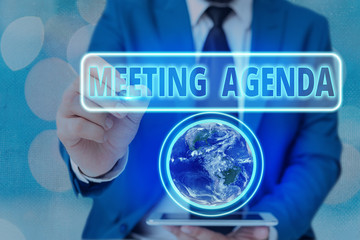 Word writing text Meeting Agenda. Business photo showcasing items that participants hope to...