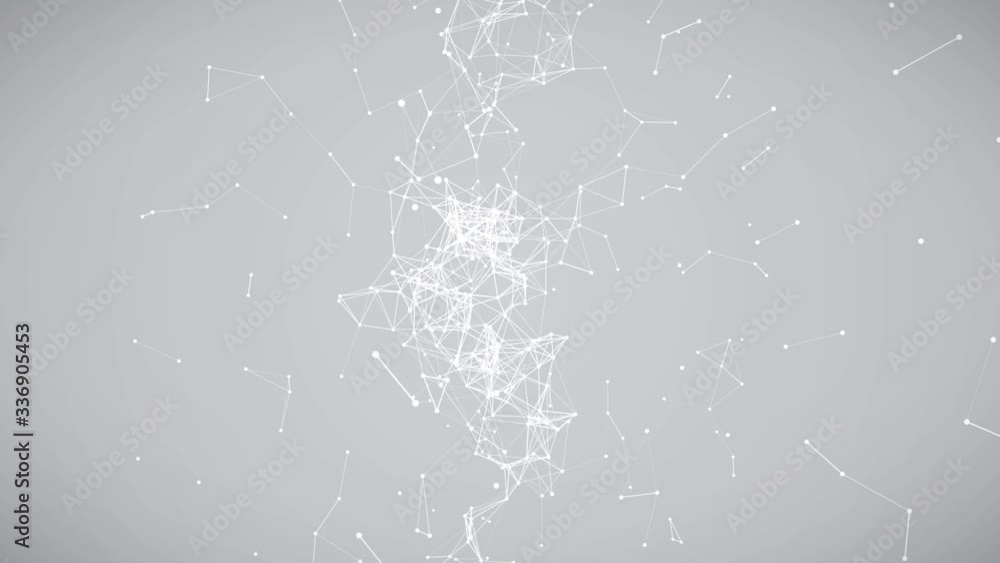 Poster abstract white plexus structure evolving in motion background with technology, science and engineeri