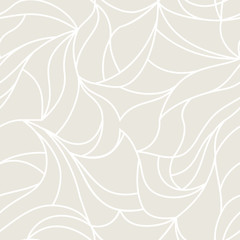 Vector organic pattern. Seamless texture of plants drawn lines. Stylish leaves light grey background. Modern wallpaper or textile print - obrazy, fototapety, plakaty