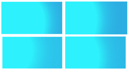 Blue pop art background. Abstract creative vector comics style blank layout template with clouds beams and isolated dots pattern. Set for sale banner, empty polka dots bubble, illustration for comic