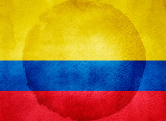 Watercolor flag on background. Colombia