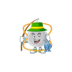 A Picture of N95 mask fisher mascot design catch a fish