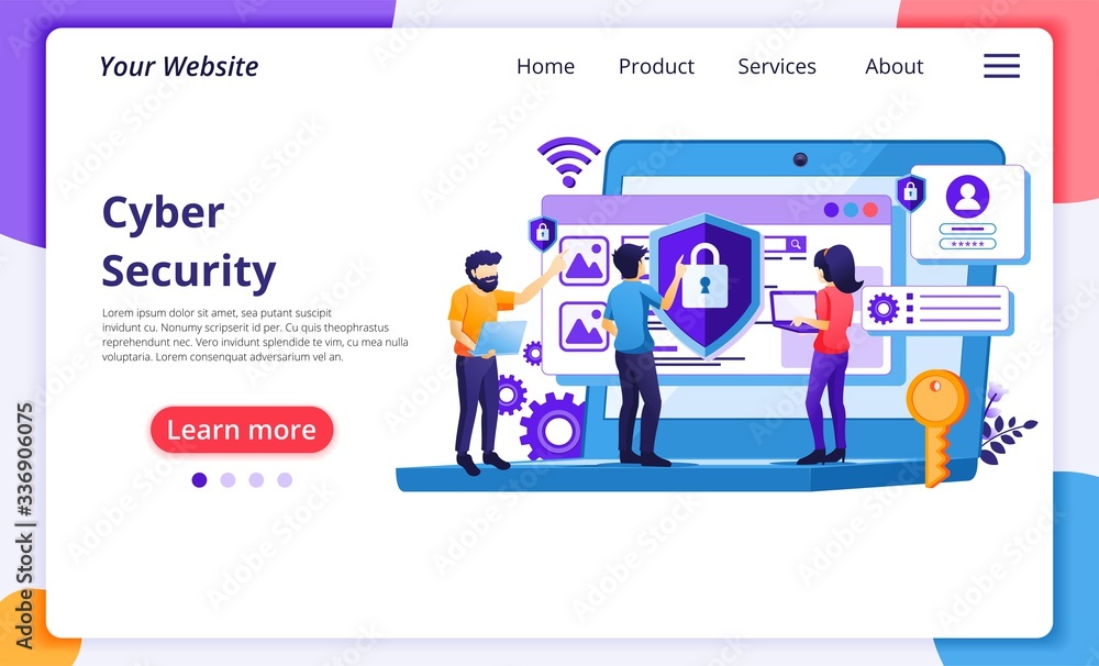 Poster cyber security concept, people access and protecting data confidentiality. modern flat web page desi