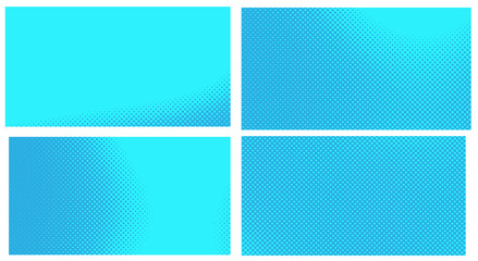 Blue pop art background. Abstract creative vector comics style blank layout template with clouds beams and isolated dots pattern. Set for sale banner, empty polka dots bubble